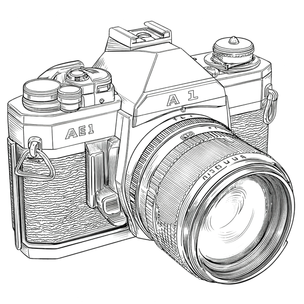 Drawing of a Canon AE-1 camera