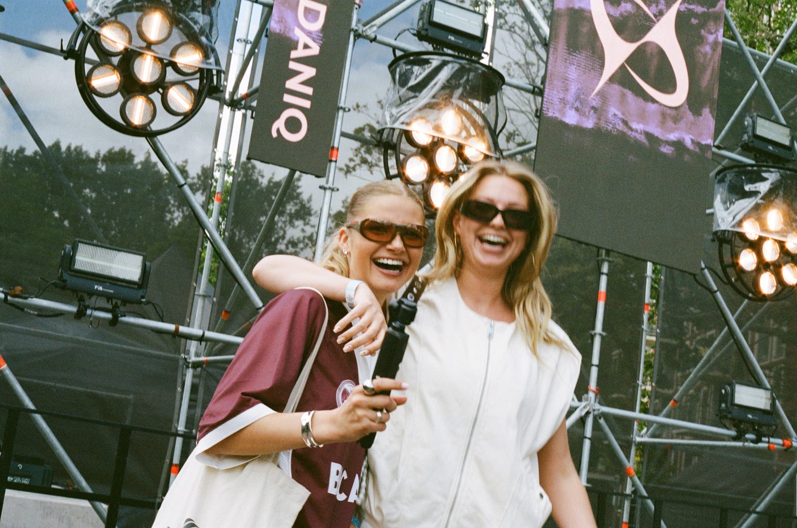 Friends in front of the stage